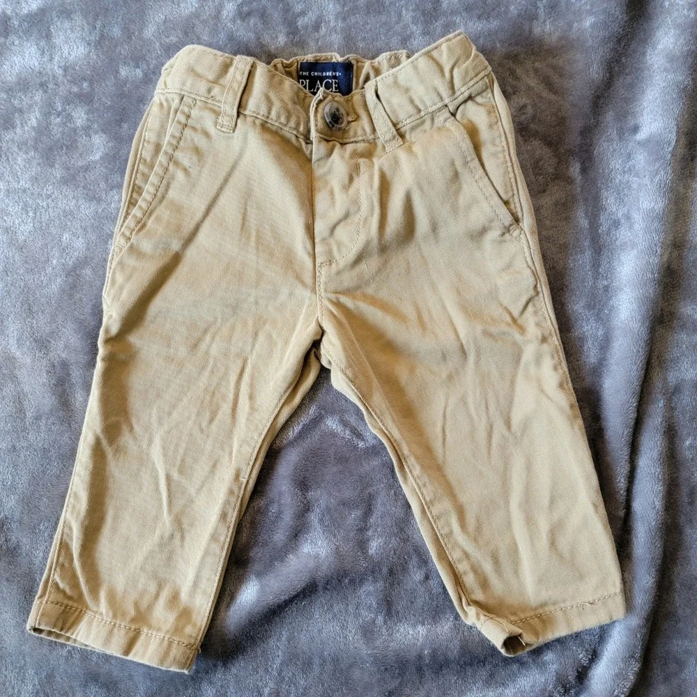 The Children's Place Chino Dress Trouser Baby Boy 6-9M Khaki Adjustable Waist